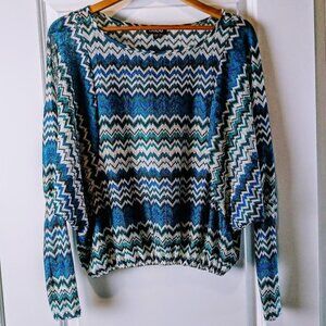 Bebe Dragonfly Zig Zag Chevron Sheer Knit Top